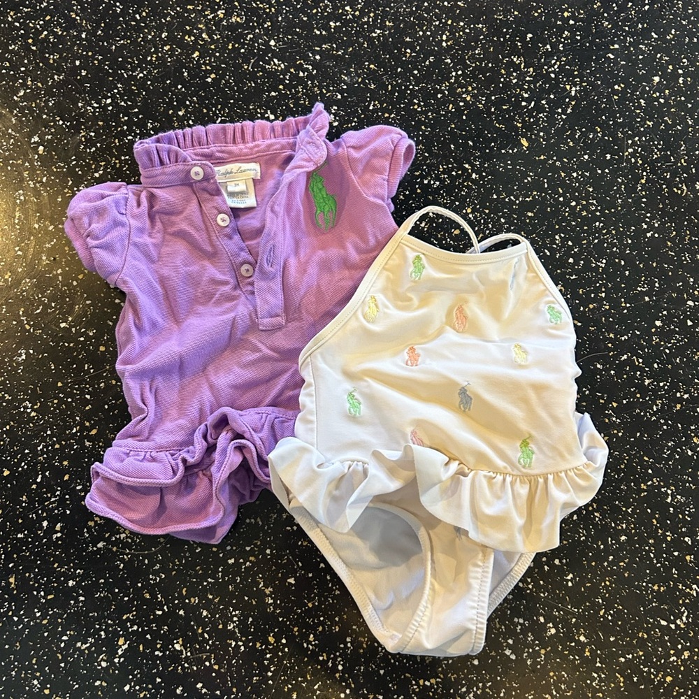 Ralph Lauren Purple Top and White Swimsuit Set
